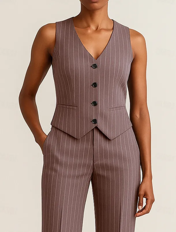 Pinstripe Women's Suits Vest Mother of the Bride Elegant Simple V Neck Sleeveless Sleeve with Buttons