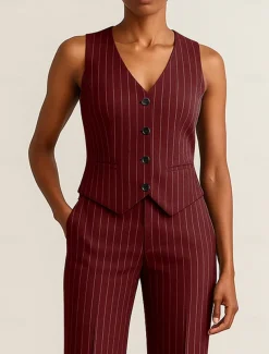 Pinstripe Women's Suits Vest Mother of the Bride Elegant Simple V Neck Sleeveless Sleeve with Buttons