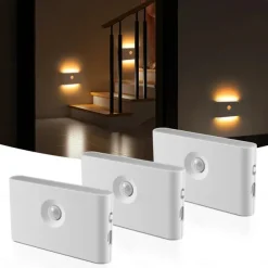 PIR Motion Sensing Night Light USB Rechargeable LED Human Body Sensing Night Light Smart Light Control Wall Lamp for Room Wall Wardrobe Home Bathroom Shoe Cabinet Bedroom Lighting