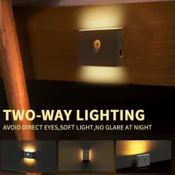 PIR Motion Sensing Night Light USB Rechargeable LED Human Body Sensing Night Light Smart Light Control Wall Lamp for Room Wall Wardrobe Home Bathroom Shoe Cabinet Bedroom Lighting