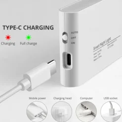 PIR Motion Sensing Night Light USB Rechargeable LED Human Body Sensing Night Light Smart Light Control Wall Lamp for Room Wall Wardrobe Home Bathroom Shoe Cabinet Bedroom Lighting