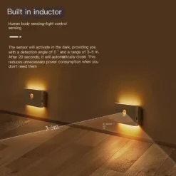 PIR Motion Sensing Night Light USB Rechargeable LED Human Body Sensing Night Light Smart Light Control Wall Lamp for Room Wall Wardrobe Home Bathroom Shoe Cabinet Bedroom Lighting