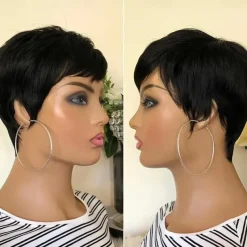 Pixie Cut Wig Human Hair Wigs For Black Women Short Human Hair Wigs with Bangs Pixie Cut Short Straight Black Wigs Full Machine Made Glueless Wigs