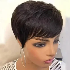 Pixie Cut Wig Human Hair Wigs For Black Women Short Human Hair Wigs with Bangs Pixie Cut Short Straight Black Wigs Full Machine Made Glueless Wigs