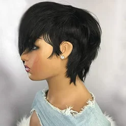 Pixie Cut Wigs with Bangs Short Bob Wig Human Hair for Black Women Pixie Cut Short Wigs No Lace Front Wigs Glueless Full Machine Made Wig