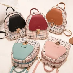 Plaid Mini Backpack with Leather Flap and Buckle – Stylish and Compact Back to School Bag in Multiple Colors