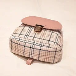 Plaid Mini Backpack with Leather Flap and Buckle – Stylish and Compact Back to School Bag in Multiple Colors