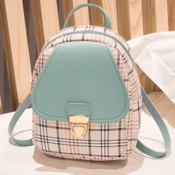 Plaid Mini Backpack with Leather Flap and Buckle – Stylish and Compact Back to School Bag in Multiple Colors