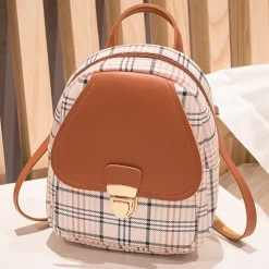 Plaid Mini Backpack with Leather Flap and Buckle – Stylish and Compact Back to School Bag in Multiple Colors