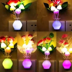 Plug in LED Night Light Auto Dusk to Dawn Sensor Energy Saving Lamp Dream Nightlight Valentines Rose Flower Mushroom Night Lights for Bedroom Bathroom Living Room Kitchen Hallway