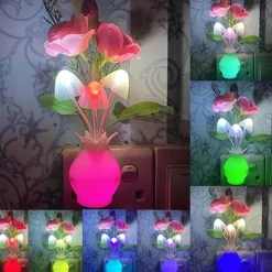 Plug in LED Night Light Auto Dusk to Dawn Sensor Energy Saving Lamp Dream Nightlight Valentines Rose Flower Mushroom Night Lights for Bedroom Bathroom Living Room Kitchen Hallway