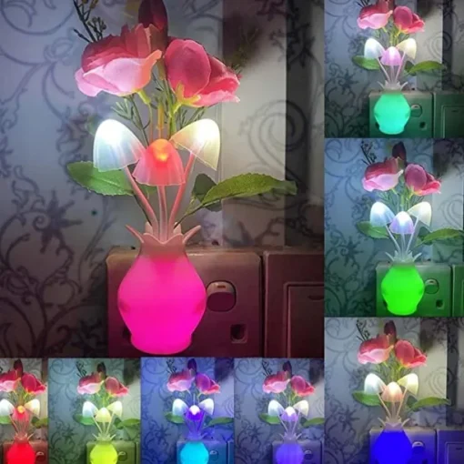 Plug in LED Night Light Auto Dusk to Dawn Sensor Energy Saving Lamp Dream Nightlight Valentines Rose Flower Mushroom Night Lights for Bedroom Bathroom Living Room Kitchen Hallway