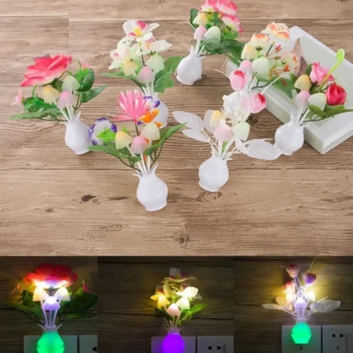 Plug in LED Night Light Auto Dusk to Dawn Sensor Energy Saving Lamp Dream Nightlight Valentines Rose Flower Mushroom Night Lights for Bedroom Bathroom Living Room Kitchen Hallway