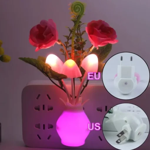 Plug in LED Night Light Auto Dusk to Dawn Sensor Energy Saving Lamp Dream Nightlight Valentines Rose Flower Mushroom Night Lights for Bedroom Bathroom Living Room Kitchen Hallway