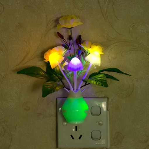 Plug in LED Night Light Auto Dusk to Dawn Sensor Energy Saving Lamp Dream Nightlight Valentines Rose Flower Mushroom Night Lights for Bedroom Bathroom Living Room Kitchen Hallway