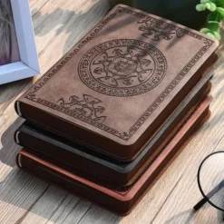 Pocket notepad portable retro pattern pu leather notebook diary notepad stationery gift