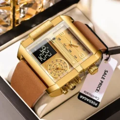 POEDAGAR Luxury Men Quartz Watch Sports Rectangle Waterproof Multifunction Analog Quartz Wristwatch Luminous Calendar Men Watch Digital Men's Watches