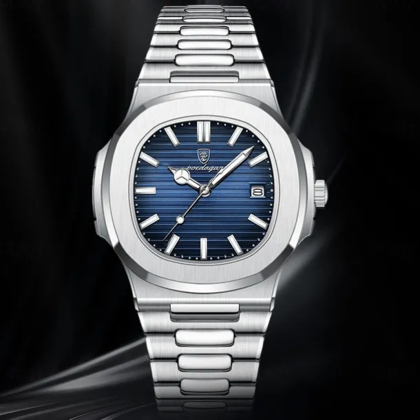 POEDAGAR Luxury Watch Business Waterproof Male Clock Luminous Date Stainless Steel Square Quartz Men Watch