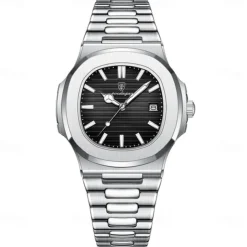 POEDAGAR Luxury Watch Business Waterproof Male Clock Luminous Date Stainless Steel Square Quartz Men Watch
