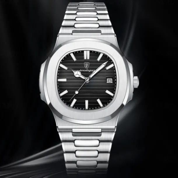 POEDAGAR Luxury Watch Business Waterproof Male Clock Luminous Date Stainless Steel Square Quartz Men Watch