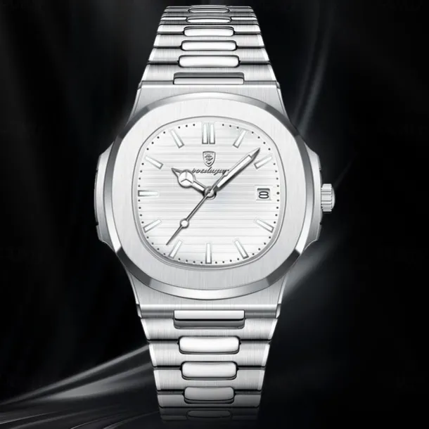 POEDAGAR Luxury Watch Business Waterproof Male Clock Luminous Date Stainless Steel Square Quartz Men Watch