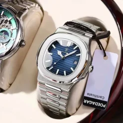 POEDAGAR Luxury Watch Business Waterproof Male Clock Luminous Date Stainless Steel Square Quartz Men Watch