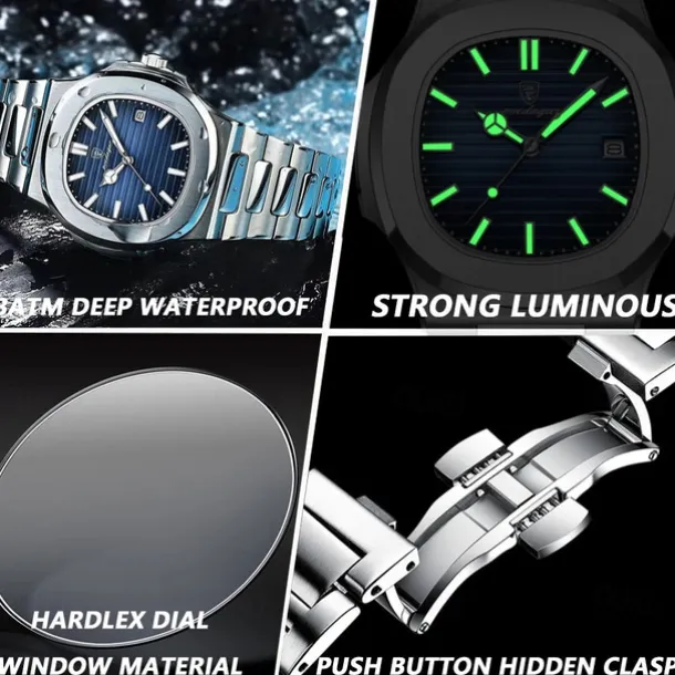 POEDAGAR Luxury Watch Business Waterproof Male Clock Luminous Date Stainless Steel Square Quartz Men Watch