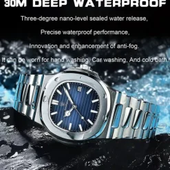 POEDAGAR Luxury Watch Business Waterproof Male Clock Luminous Date Stainless Steel Square Quartz Men Watch