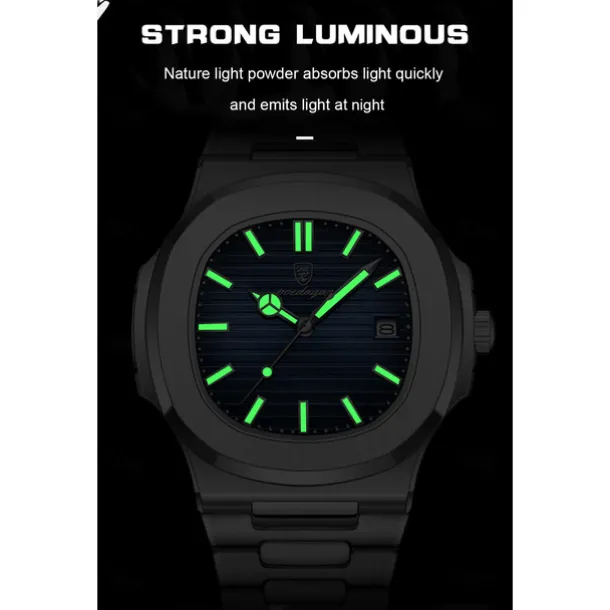 POEDAGAR Luxury Watch Business Waterproof Male Clock Luminous Date Stainless Steel Square Quartz Men Watch