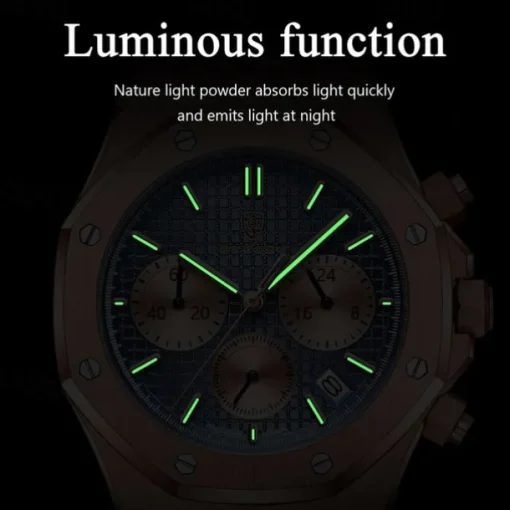 POEDAGAR Men Quartz Watch Outdoor Sports Fashion Casual Luminous Calendar Chronograph Waterproof Steel Watch