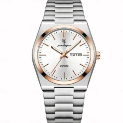 POEDAGAR Men Quartz Watch Minimalist Outdoor Fashion Casual Luminous Calendar Date Week Waterproof Steel Watch