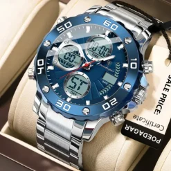 POEDAGAR Military Men's Electronic Wristwatch LED Alarm Analog-Digital Dual Display Men Watch Waterproof Sports Watches