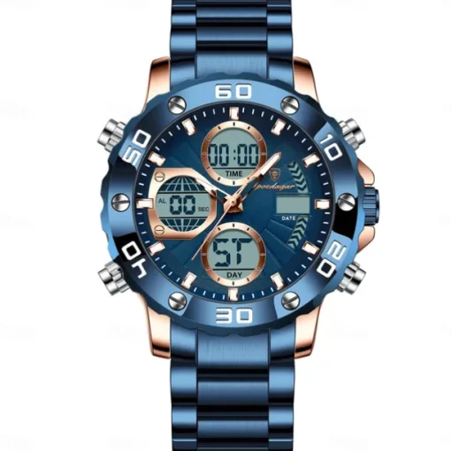 POEDAGAR Military Men's Electronic Wristwatch LED Alarm Analog-Digital Dual Display Men Watch Waterproof Sports Watches
