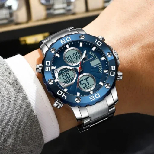 POEDAGAR Military Men's Electronic Wristwatch LED Alarm Analog-Digital Dual Display Men Watch Waterproof Sports Watches