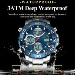 POEDAGAR Military Men's Electronic Wristwatch LED Alarm Analog-Digital Dual Display Men Watch Waterproof Sports Watches