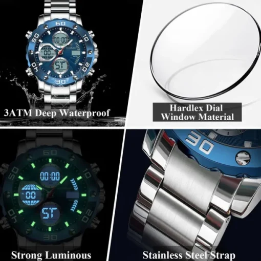 POEDAGAR Military Men's Electronic Wristwatch LED Alarm Analog-Digital Dual Display Men Watch Waterproof Sports Watches