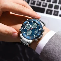 POEDAGAR Military Men's Electronic Wristwatch LED Alarm Analog-Digital Dual Display Men Watch Waterproof Sports Watches