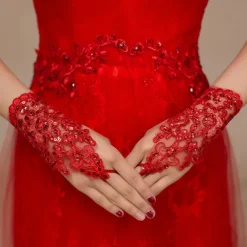 Polyester / Terylene Wrist Length Glove Sweet Style / Flower Style With Floral / Crystals / Rhinestones Wedding / Party Glove