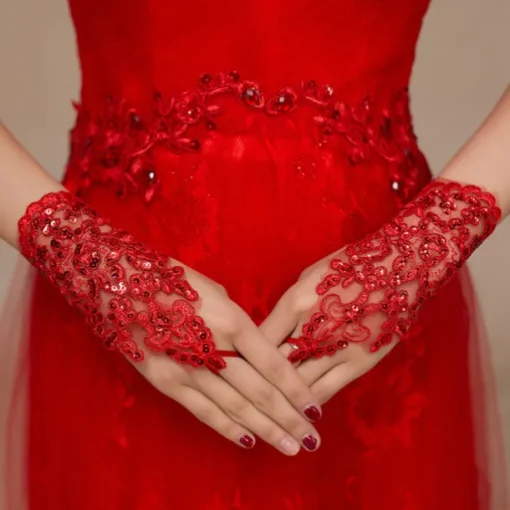 Polyester / Terylene Wrist Length Glove Sweet Style / Flower Style With Floral / Crystals / Rhinestones Wedding / Party Glove