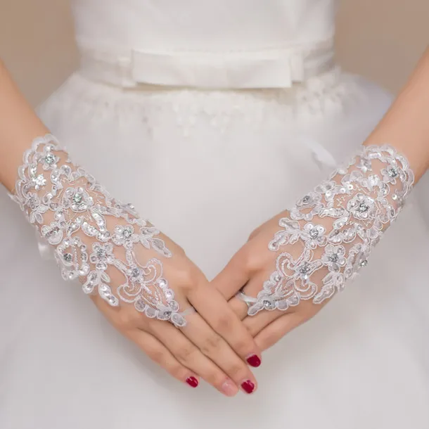Polyester / Terylene Wrist Length Glove Sweet Style / Flower Style With Floral / Crystals / Rhinestones Wedding / Party Glove