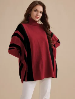 Polyester Acrylic Ribbed Knit Turtleneck Sweater