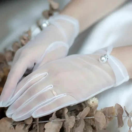 Polyester Wrist Length Glove Gloves / Imitation Pearl With Faux Pearl / Pure Color Wedding / Party Glove