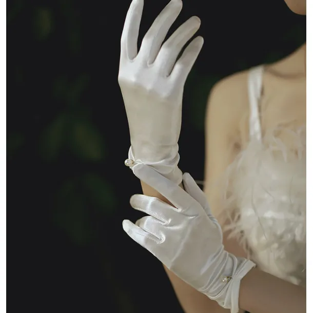 Polyester Wrist Length Glove Gloves / Imitation Pearl With Faux Pearl / Solid Wedding / Party Glove