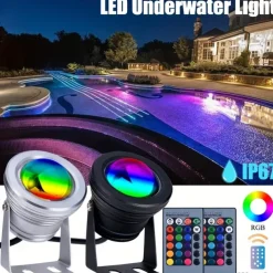 Pond Lights Underwater Fountain Light LED Submersible Spotlight RGB 16Colors Waterproof with Remote Control 10W DC12V Outdoor Garden Landscape Light 1PC 2PCS
