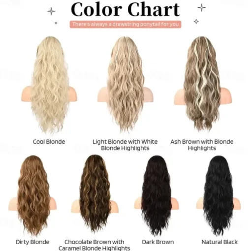 Ponytail Extension 26 Inch Drawstring Ponytail Hair Extensions for WomenLong Curly Wavy Ponytail Natural Wavy Synthetic Hairpiece for Women Daily Use party