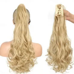 Ponytail Extension Clip in Claw 22 Inch Curly Wavy Pony Tails Clip-on Long Hairpiece Jaw for Women Dark Brown