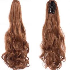 Ponytail Extension Clip in Claw 22 Inch Curly Wavy Pony Tails Clip-on Long Hairpiece Jaw for Women Dark Brown