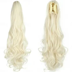 Ponytail Extension Clip in Claw 22 Inch Curly Wavy Pony Tails Clip-on Long Hairpiece Jaw for Women Dark Brown