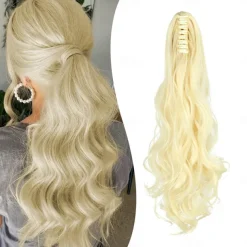 Ponytail Extension Clip in Claw 22 Inch Curly Wavy Pony Tails Clip-on Long Hairpiece Jaw for Women Dark Brown