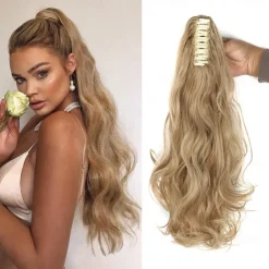 Ponytail Extension Clip in Claw 22 Inch Curly Wavy Pony Tails Clip-on Long Hairpiece Jaw for Women Dark Brown